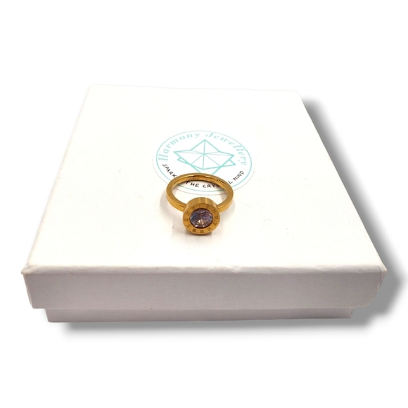 Zirconia round Gold Stainless Steel Ring, size 6 - Picture 2 of 6